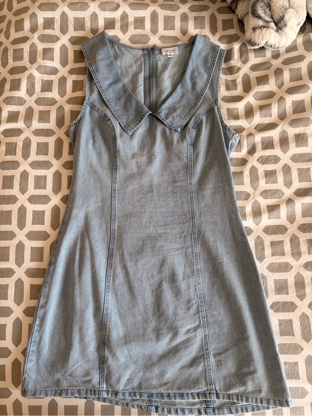 Light Blue Denim Sleeveless Dress with Sailor Collar